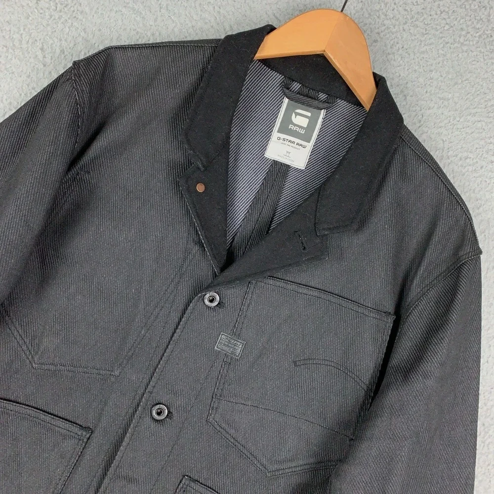 G-Star Raw Type C Worker Bazer Mens XXXL 3XL Black Raw Denim Button Front Jacket